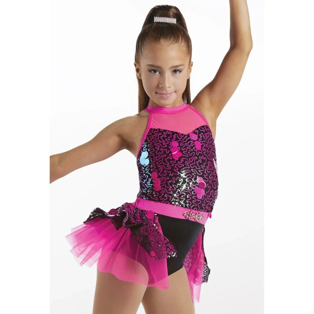 Weissman Dance Costume Hit Pink Black SC Small Child EUC